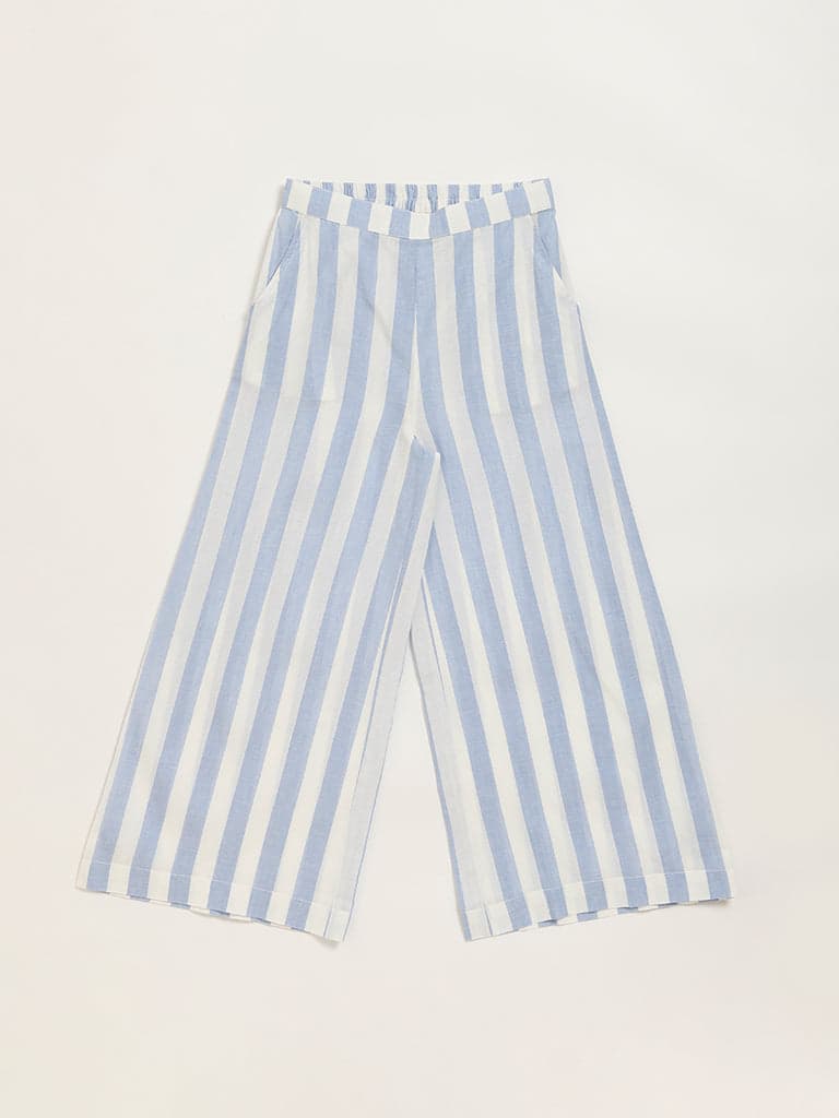 Utsa Kids Blue Striped Palazzos - (8 -14yrs)