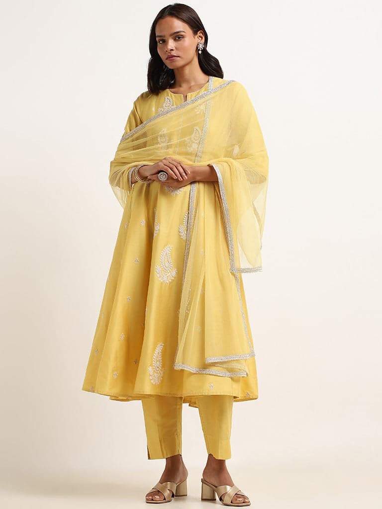 Vark Yellow Embroidered Kurta Set