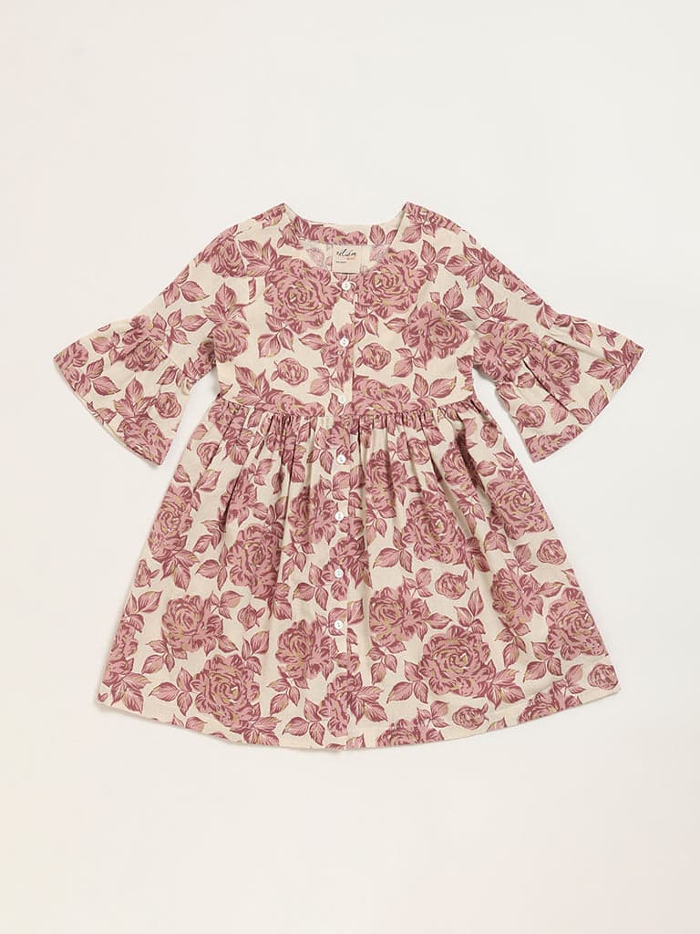 Utsa Kids Lilac Floral Print A-Line Dress - (2 -8yrs)