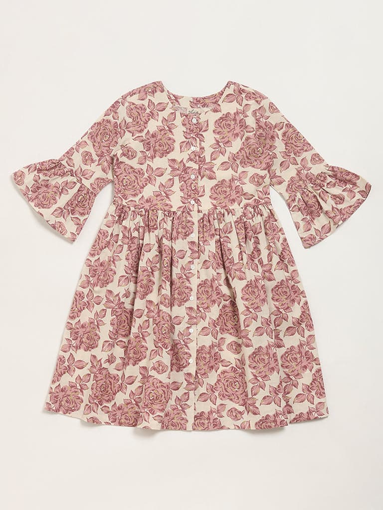 Utsa Kids Lilac Floral Print A-Line Dress - (8 -14yrs)