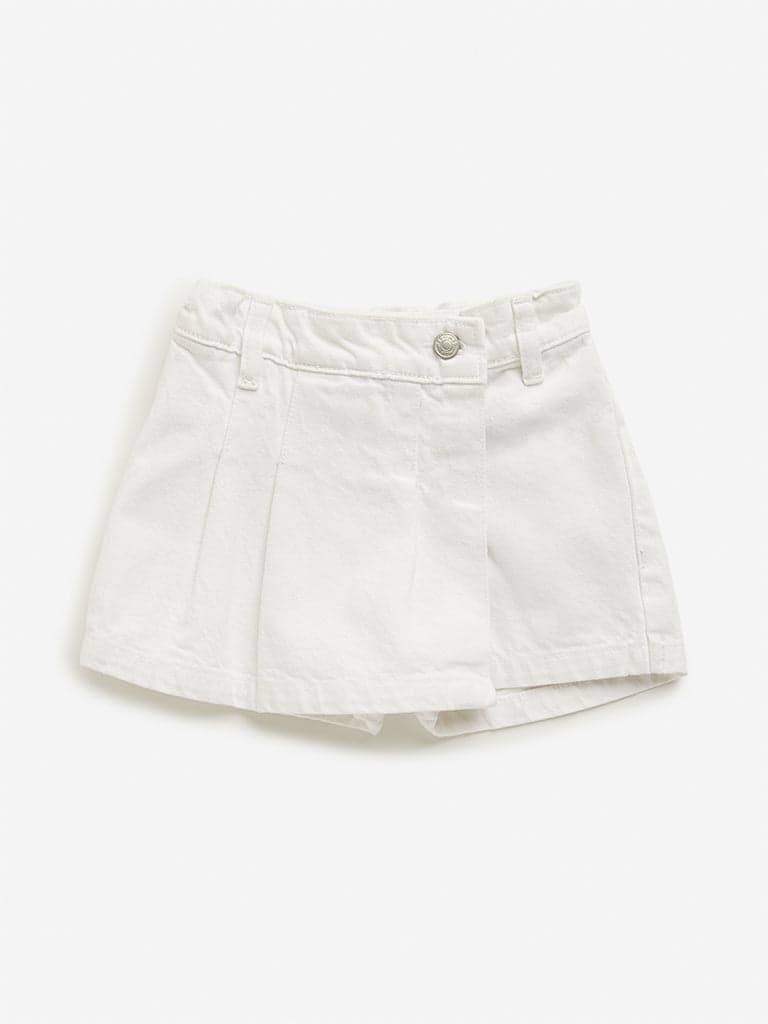 HOP Kids Off-White Mid Rise Denim Skorts