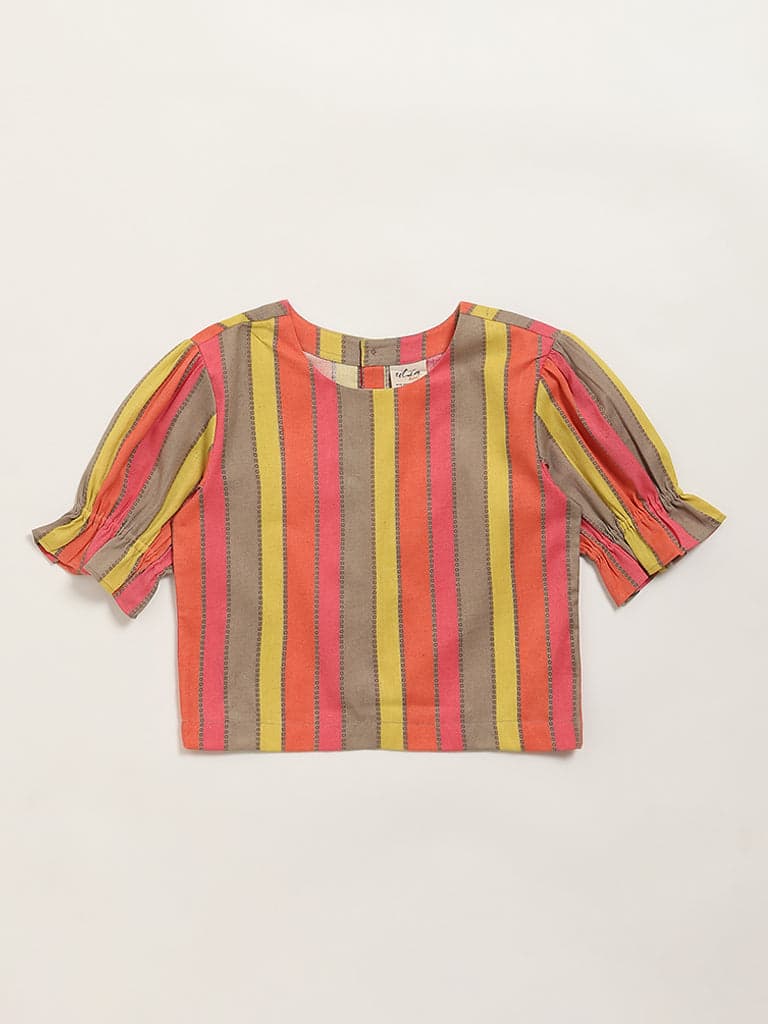 Utsa Kids Multicolour Stripe Patterned Cotton Top - (8 -14yrs)