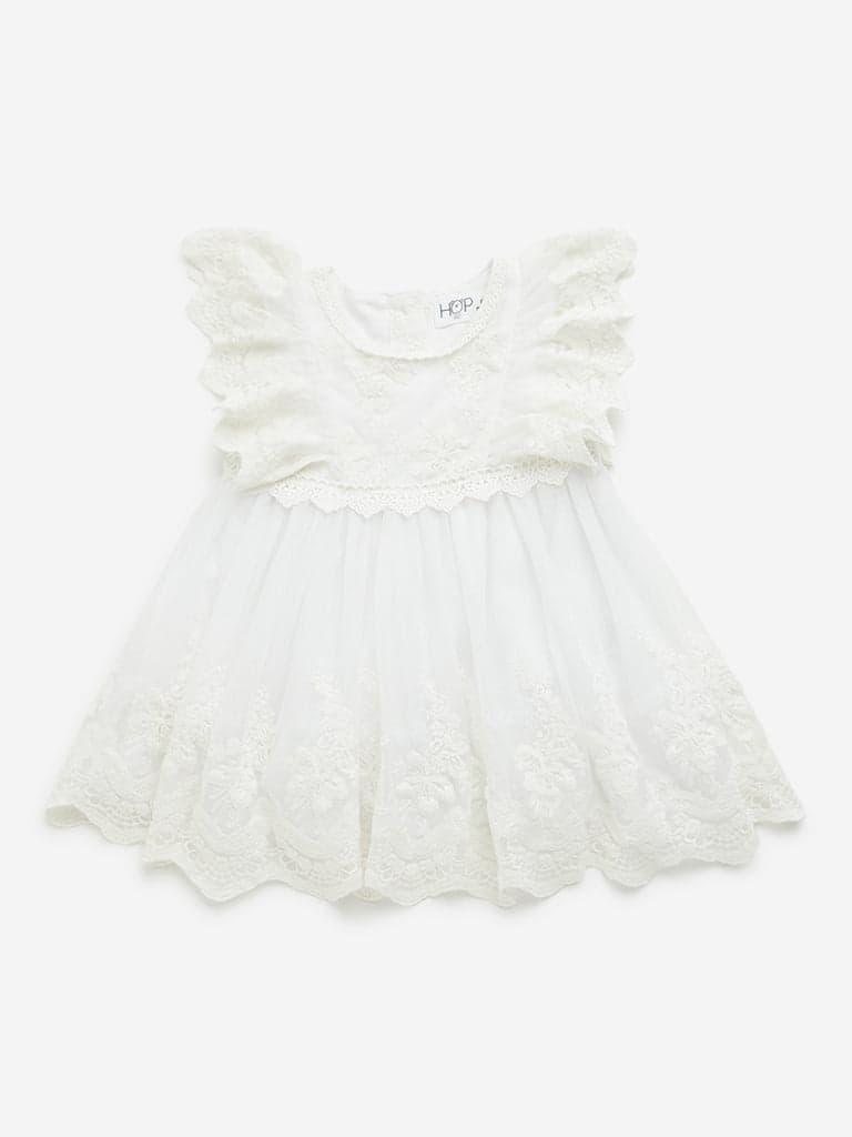 HOP Baby White Lace Design A-Line Cotton Dress