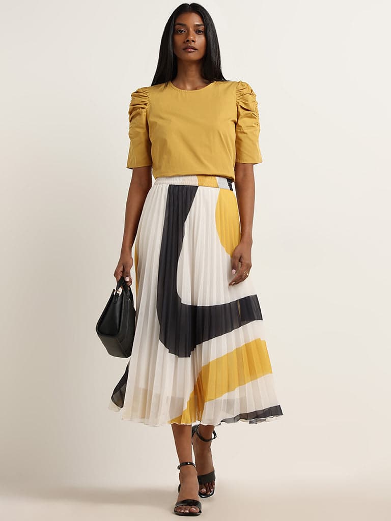 Wardrobe Yellow Accordion Pleated High-Rise Skirt