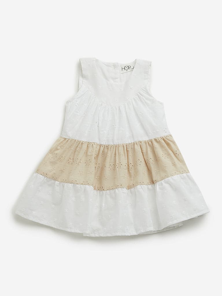 HOP Baby White Cotton Tiered Schiffli Dress