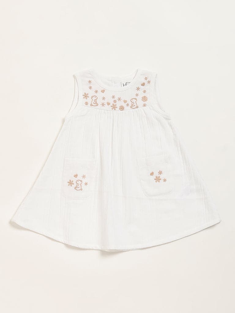 HOP Baby White Embroidered A-Line Dress