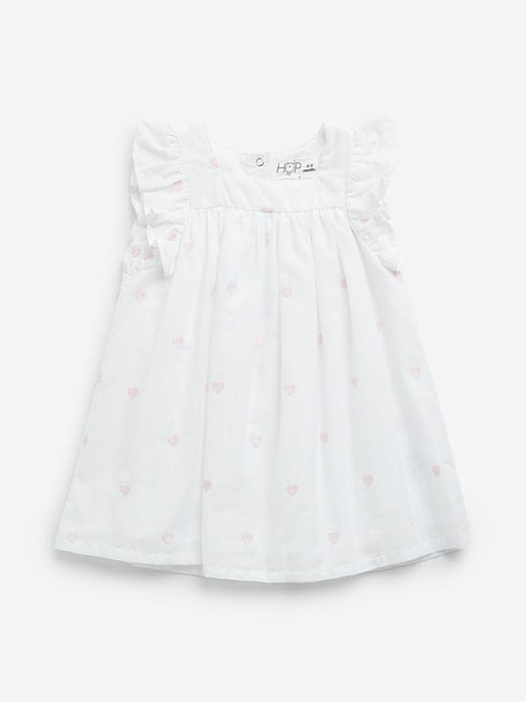 HOP Baby White Heart A-Line Cotton Dress