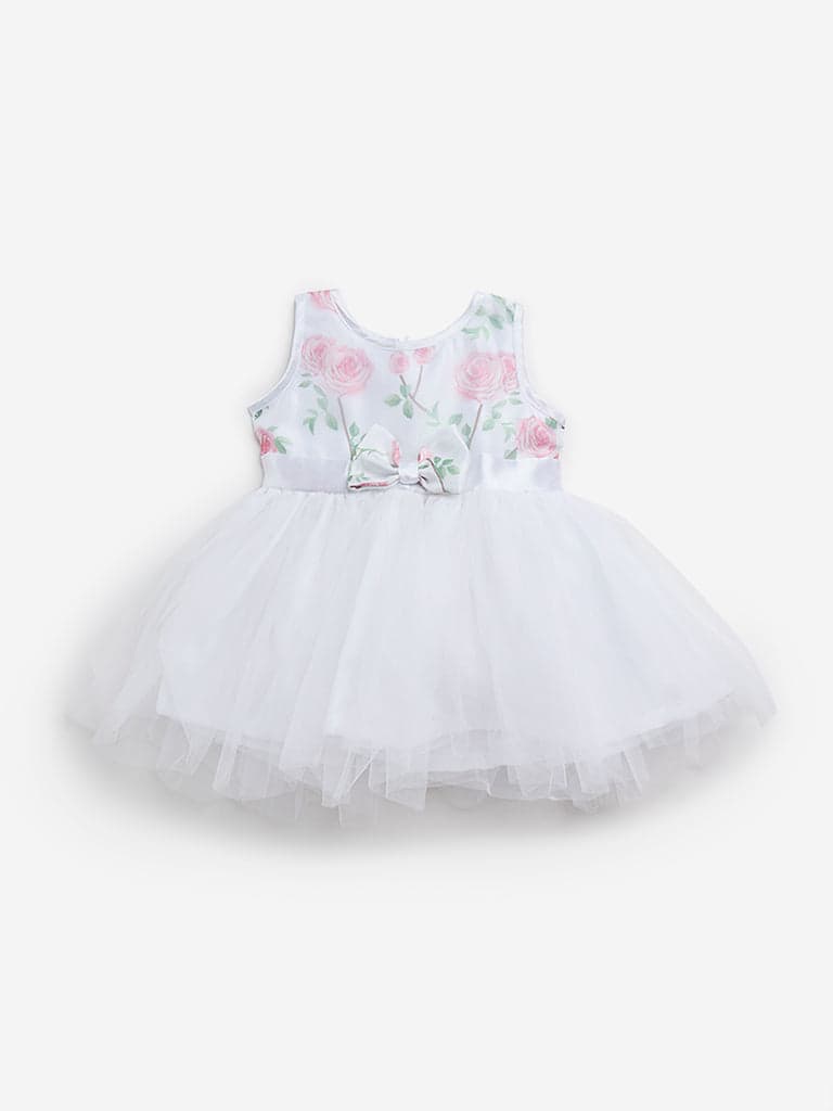 HOP Baby White Floral Design A-Line Dress