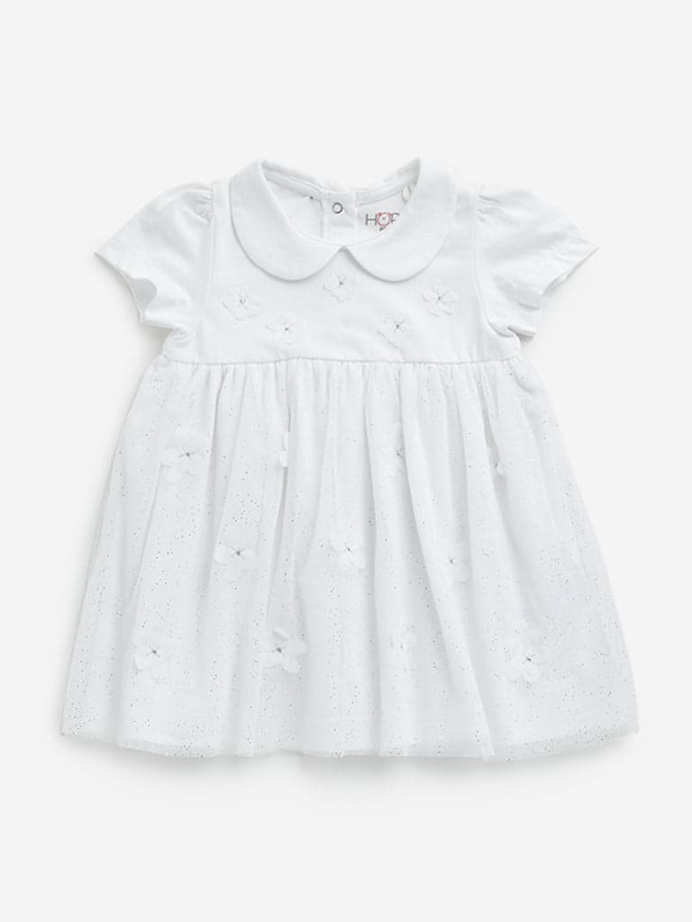 HOP Baby White Floral Design Empire-Line Cotton Dress