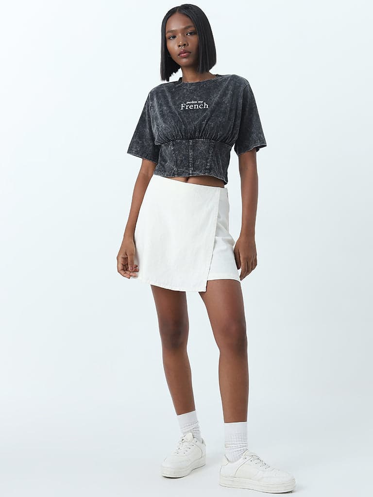 Nuon White High-Rise Denim Skort