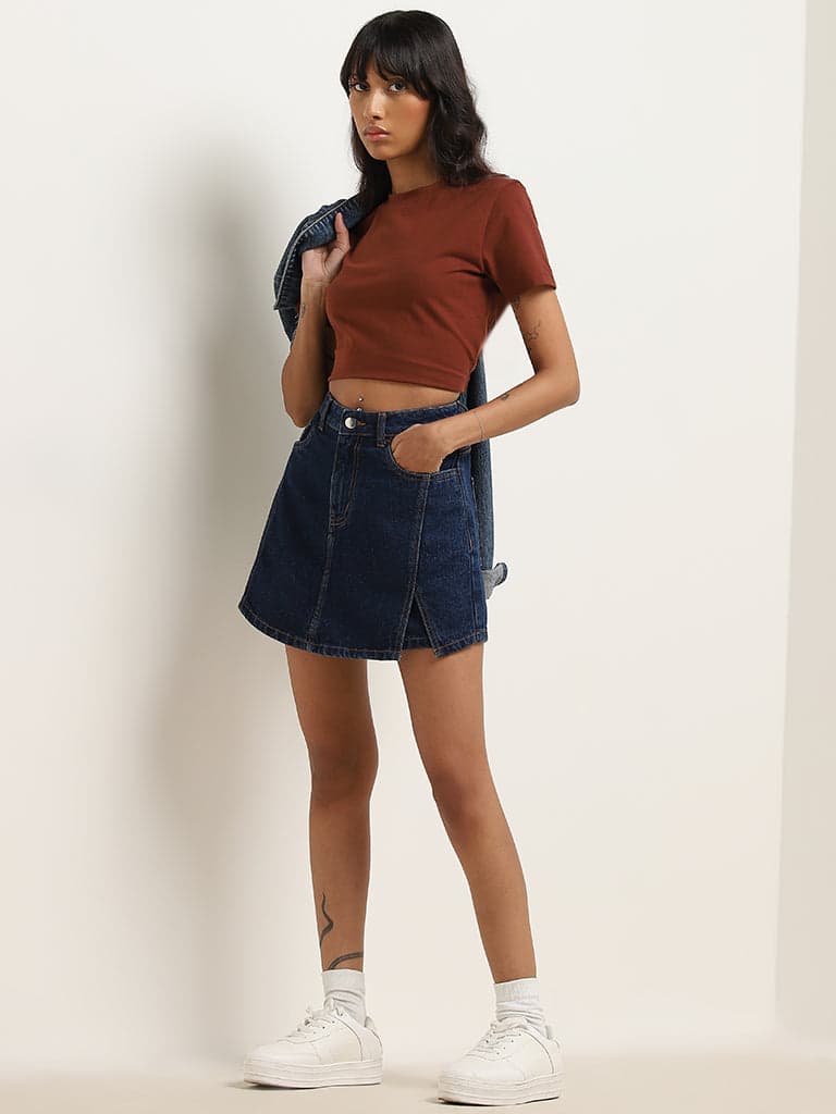 Nuon Dark Blue Denim High-Rise Skort