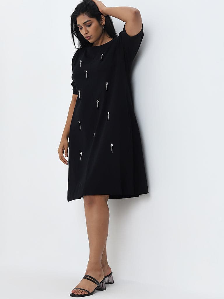 Gia Black Embellished A-Line Dress