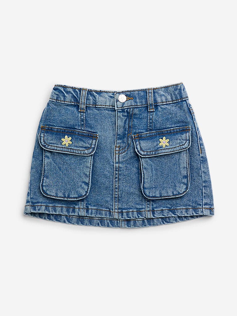 HOP Kids Blue Cargo-Style High-Rise Denim Skirt