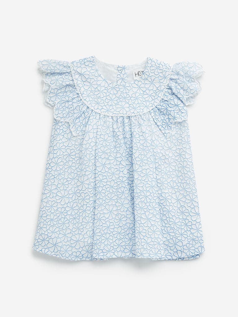 HOP Baby Blue Floral Design A-Line Dress