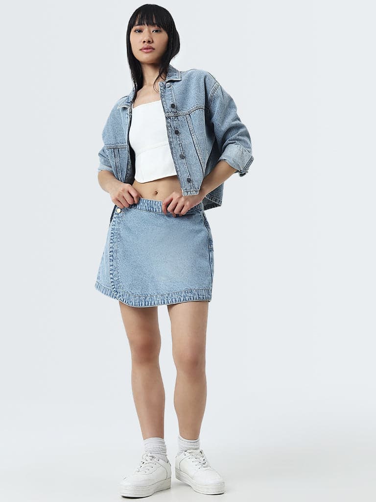 Nuon Blue Denim High-Rise Skorts