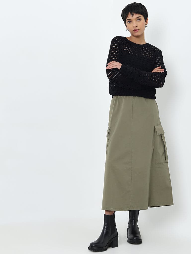 LOV Olive Cargo-Style High-Rise Skirt