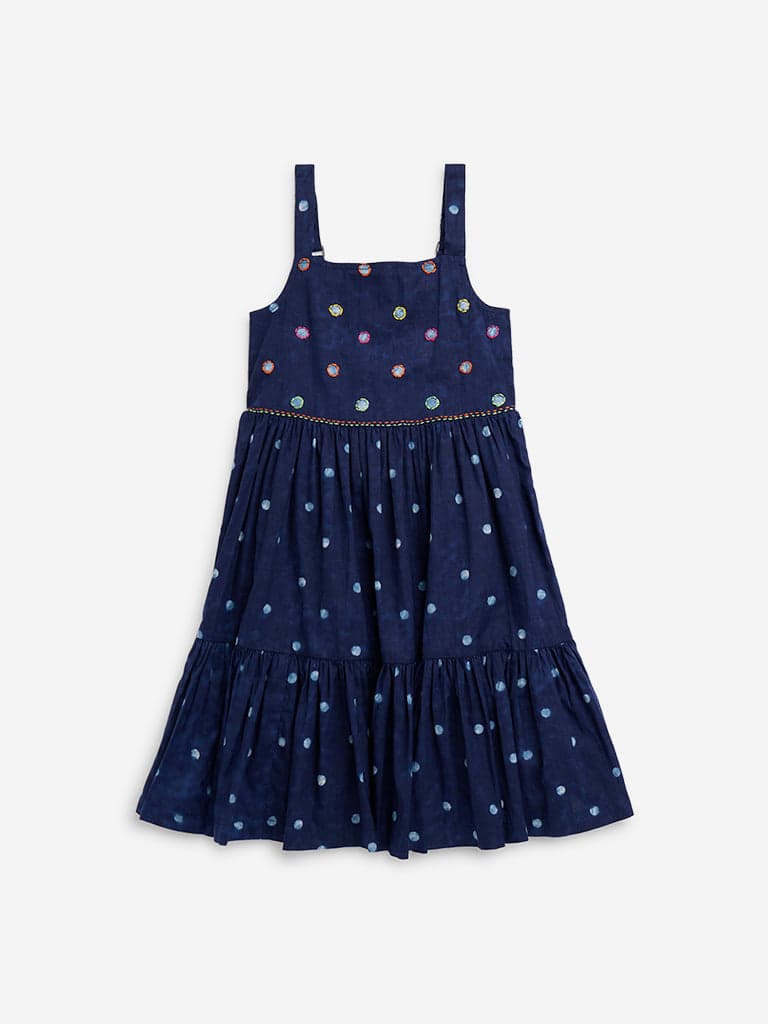 Utsa Kids Indigo Tie and Dye Cotton Tiered Dress - (2 -8yrs)