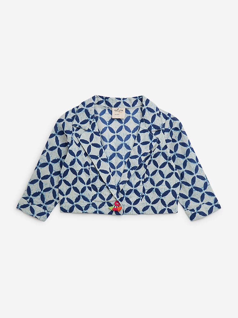 Utsa Kids Indigo Block Printed Cotton Ethnic Jacket - (2 -8yrs)