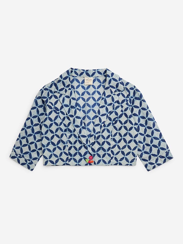 Utsa Kids Indigo Block Printed Cotton Ethnic Jacket - (8 -14yrs)