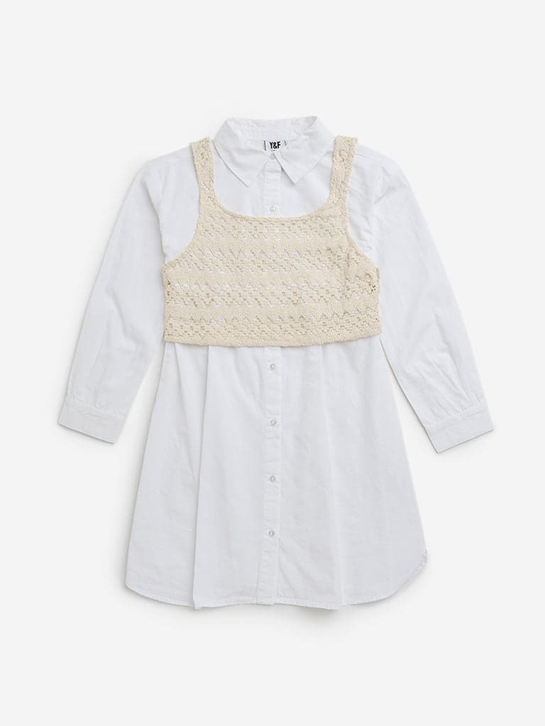 Y&F Kids White Cotton Shirt Dress with Jacket