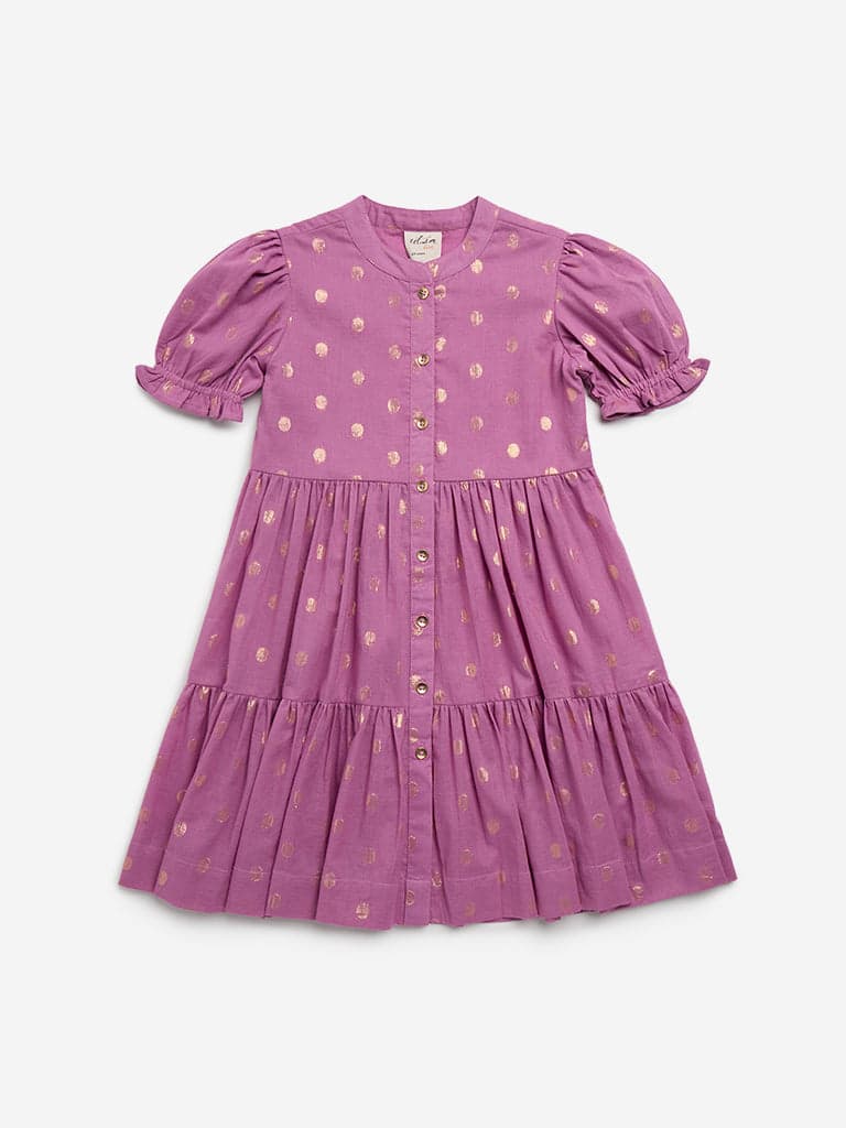 Utsa Kids Mauve Embroidered Tiered Cotton Blend Dress ( 2 - 8yrs)