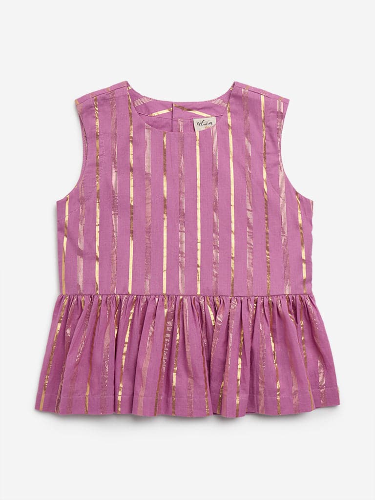 Utsa Kids Mauve Striped Peplum Cotton Blend Top ( 8 - 14yrs)