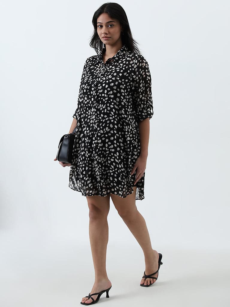 Gia Black Animal Printed Shirt Dress