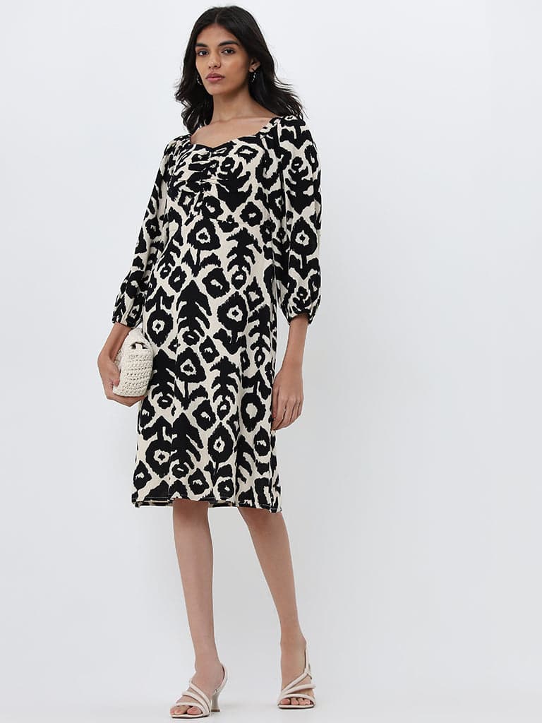 LOV Off-White Printed A-Line Dress