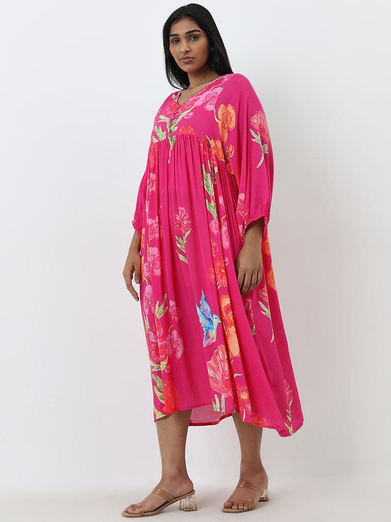 Diza Pink Floral Fit-and-Flare A-Line Dress