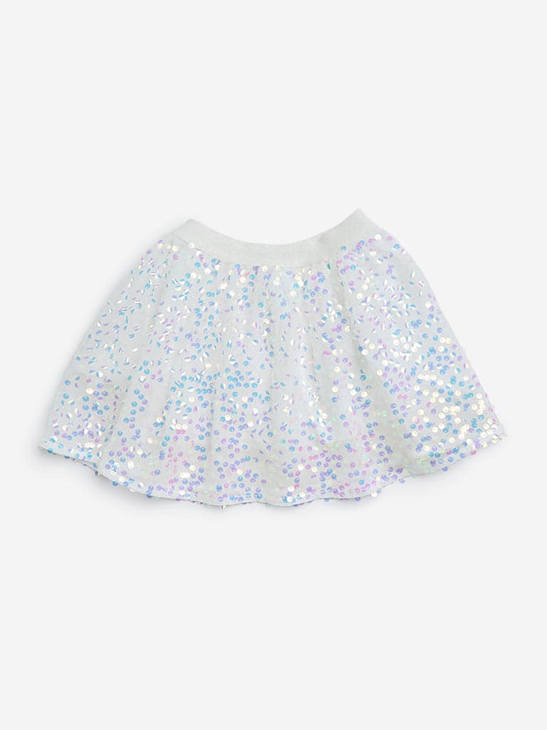 HOP Kids Off-White Sequin Cotton Skirt