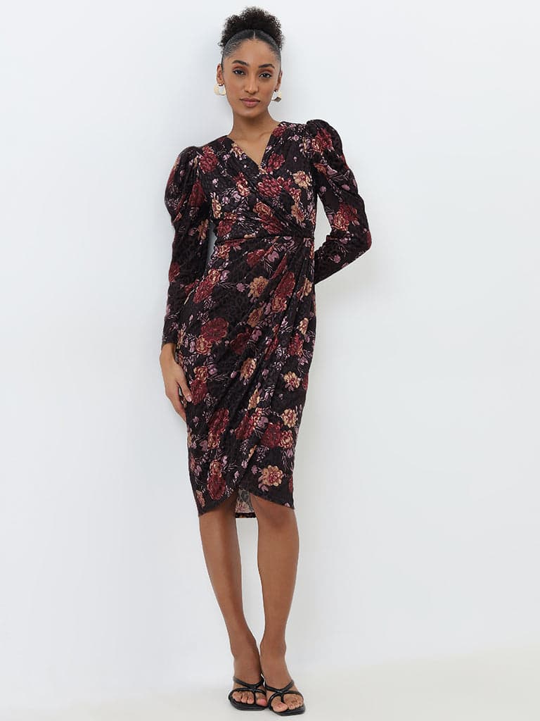 Wardrobe Black Floral Print Wrap Dress