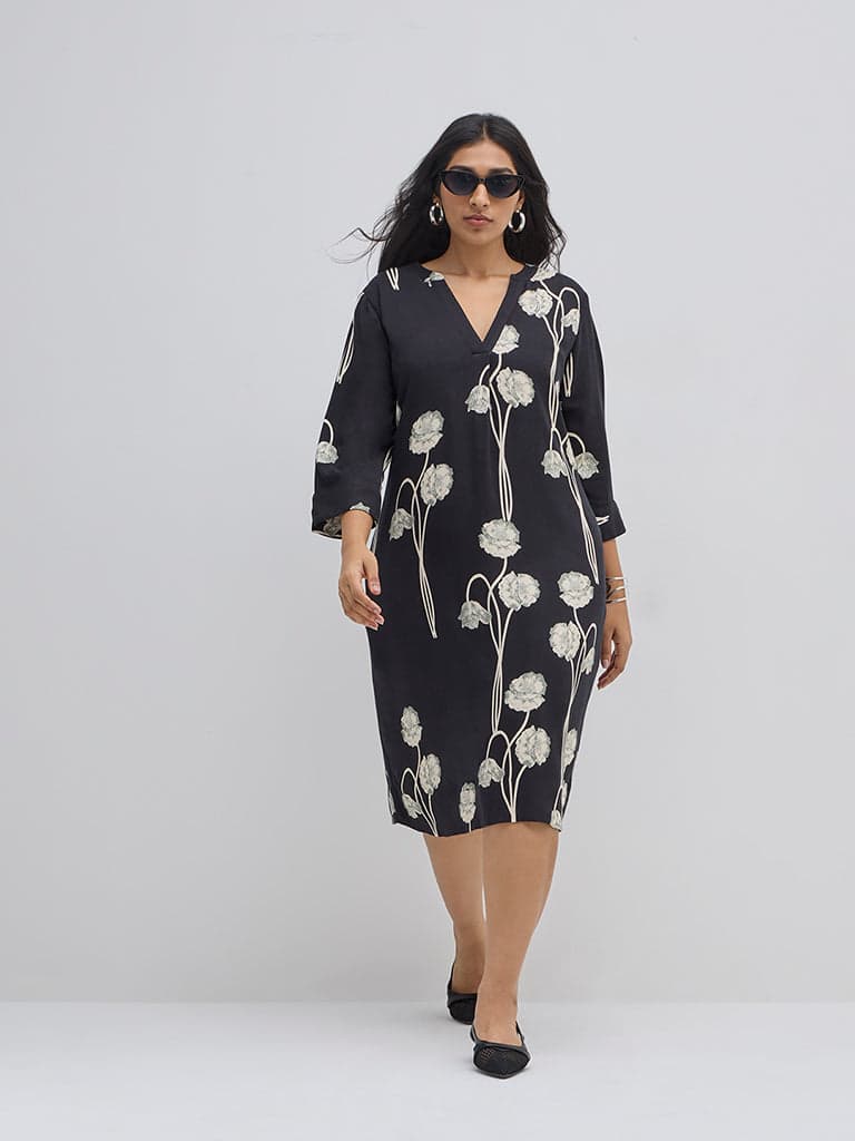 Gia Black Floral Straight Dress